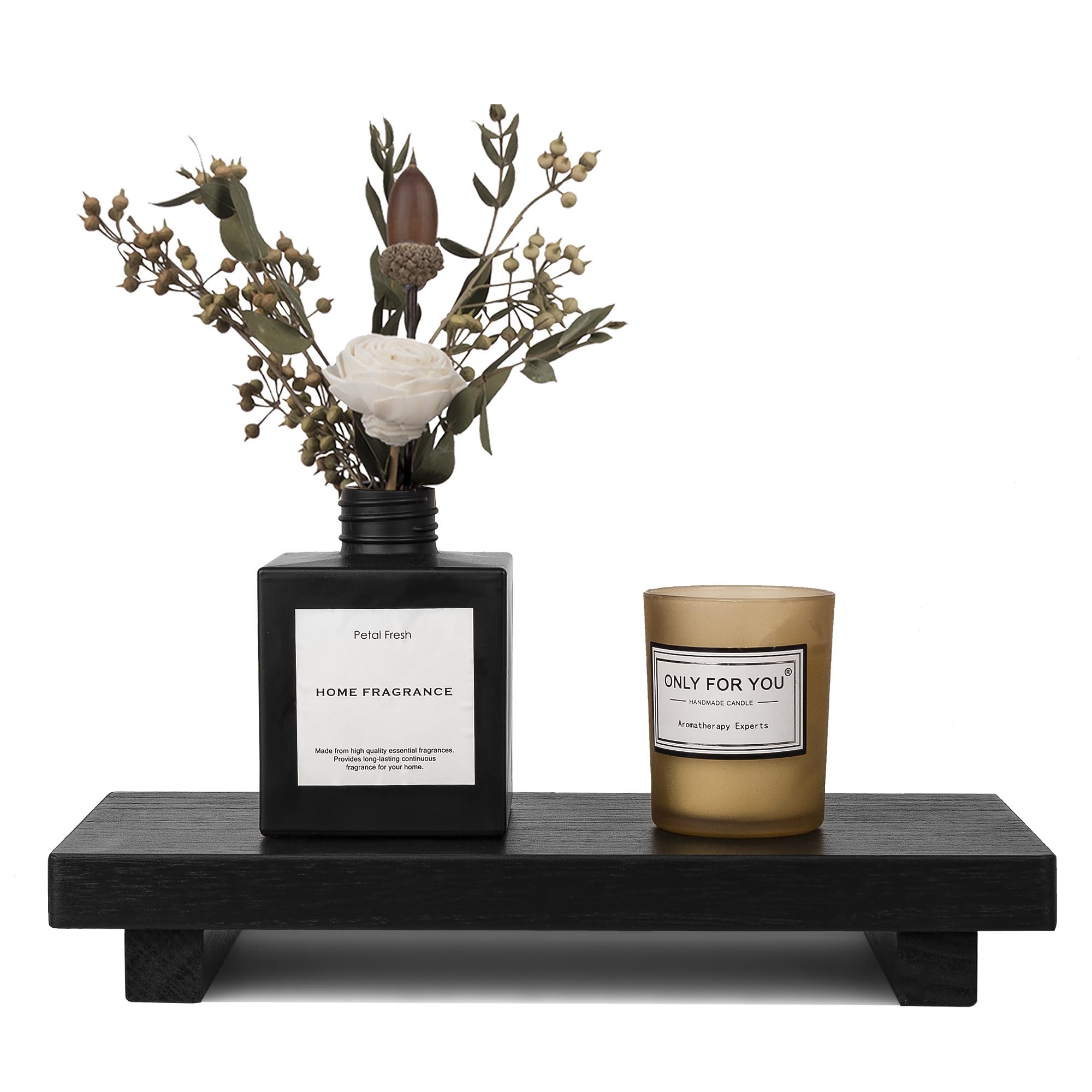 zoocatia Small Wood Tray Pedestal Stand Farmhouse Bathroom Decor Decorative Wooden Riser Kitchen Soap Dish Holder for Vanity, Counter, Sink, 9" x 5.9" - Black