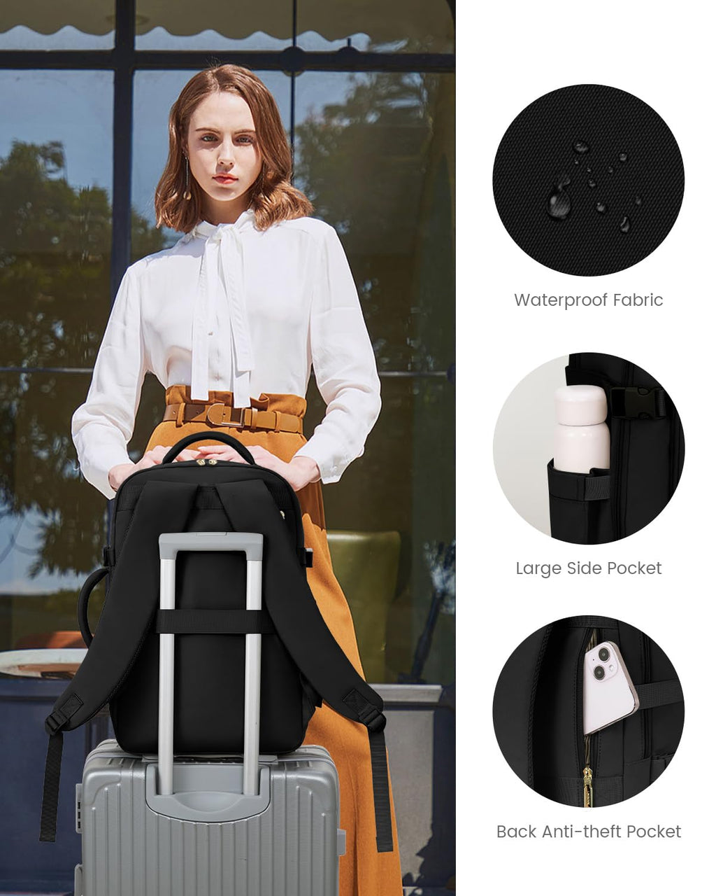 LOVEVOOK Carry On Travel Backpack For Women Men Flight Approved, 40L Personal Item Backpack for Airplanes, Business Weekender Overnight Daypack Fits 17 Inch Laptop, With 2 Packing Cubes, Black