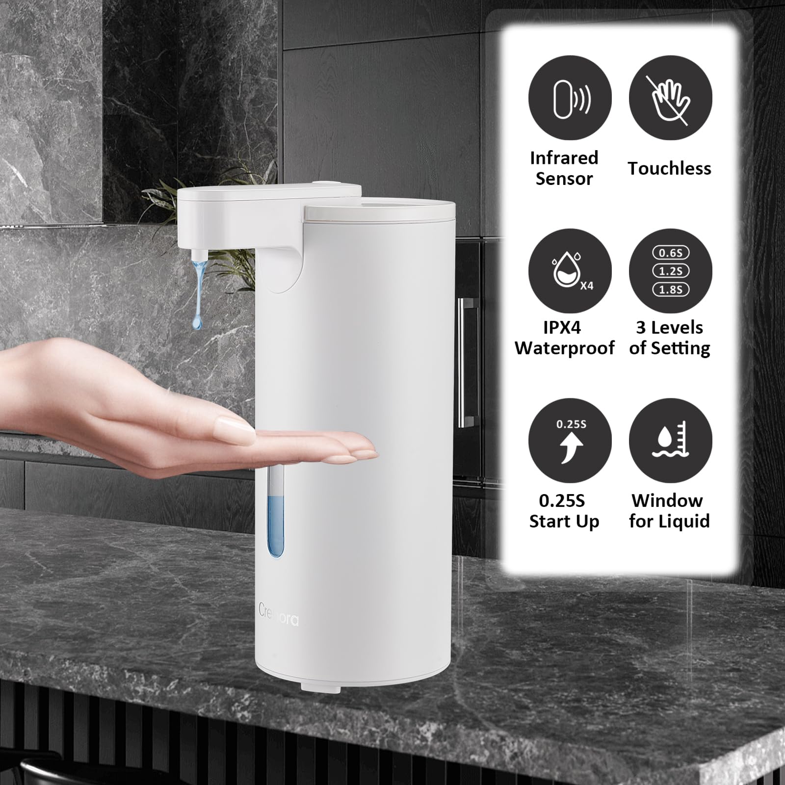 Automatic Soap Dispenser, Automatic Soap Dispenser Touchless, Kitchen & Bathroom, 3 Adjustable Volume for Liquid Soap, Water-Resistant, Hotel, Restaurant and School, Clog-Free, Stainless Steel