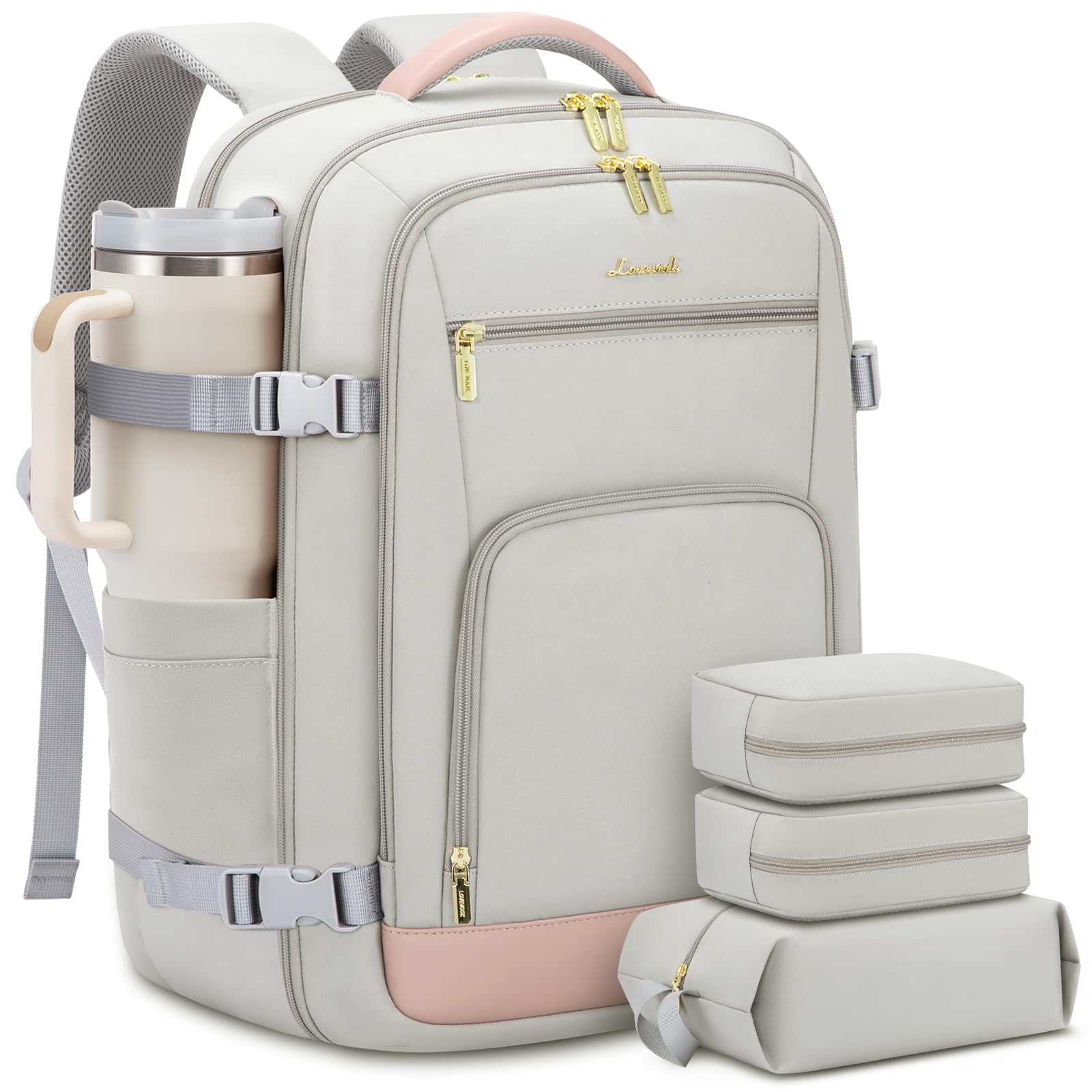 LOVEVOOK Carry On Travel Backpack For Women Men Flight Approved, 40L Personal Item Backpack for Airplanes, Business Weekender Overnight Daypack Fits 17 Inch Laptop, With 2 Packing Cubes, Black