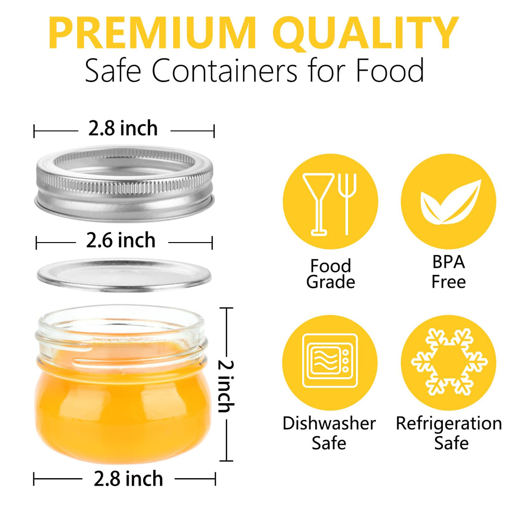 24 Pack 4 oz Mason Jars with Regular Lids and Bands, Small Canning Jars, Mini Glass Jars for Honey Jelly Jam Crafts