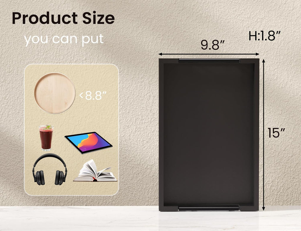 Bamboo Set of 2 Serving Tray with Metal Handles,Ottoman Decorative Trays Platter for Coffee Table,Living Room,Bar,Party(Black)