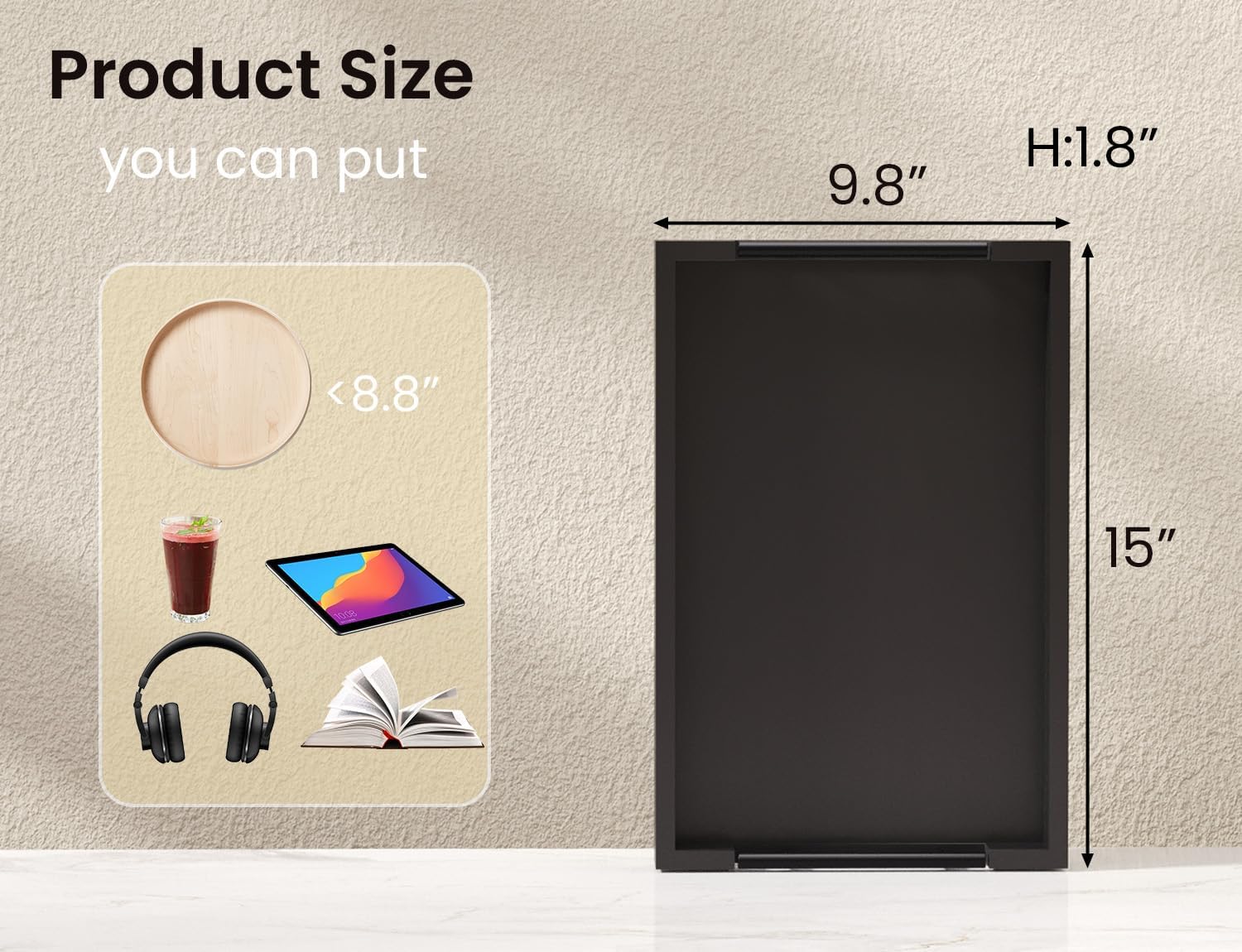 Bamboo Set of 2 Serving Tray with Metal Handles,Ottoman Decorative Trays Platter for Coffee Table,Living Room,Bar,Party(Black)