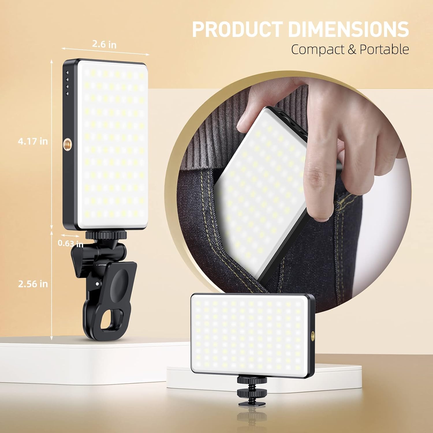 120 LED Phone Light, Selfie Light for iPhone, 5000Mah Rechargeable Clip Video Light for Phone, Camera, Laptop, iPad, Adjusted 3 Lights Modes for Selfie, Video Conference, TikTok, Vlog (Black)