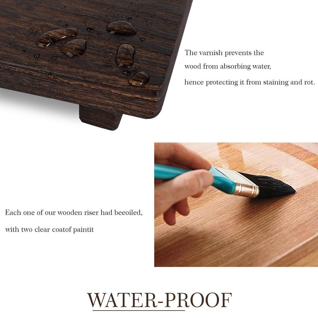 zoocatia Small Wood Tray Pedestal Stand Farmhouse Bathroom Decor Decorative Wooden Riser Kitchen Soap Dish Holder for Vanity, Counter, Sink, 9" x 5.9" - Black