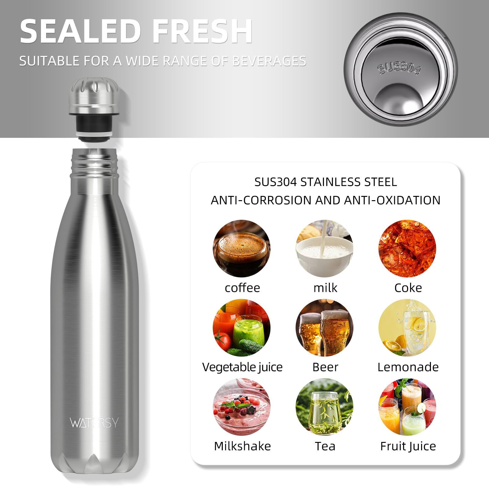 WATERSY Stainless Steel water bottles,17oz/500ml Insulated Water Bottles,Deep Blue metal water bottle Keeps Drink Cold and Hot,BPA Free kids water bottles for School,Gym,Travel,Sports