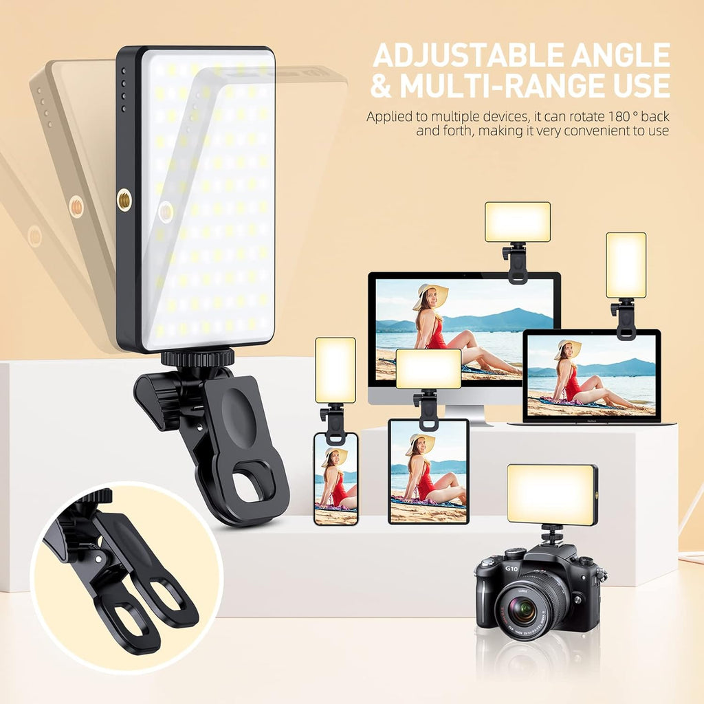 120 LED Phone Light, Selfie Light for iPhone, 5000Mah Rechargeable Clip Video Light for Phone, Camera, Laptop, iPad, Adjusted 3 Lights Modes for Selfie, Video Conference, TikTok, Vlog (Black)