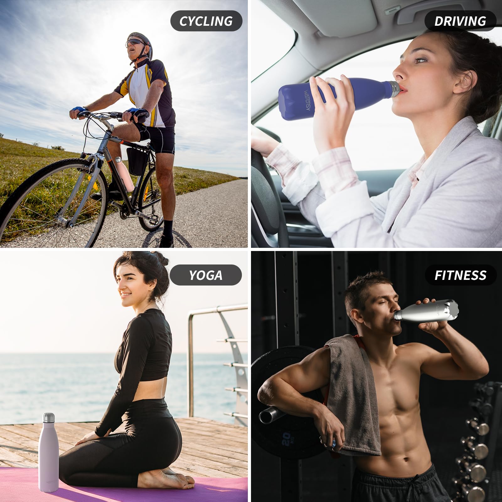 WATERSY Stainless Steel water bottles,17oz/500ml Insulated Water Bottles,Deep Blue metal water bottle Keeps Drink Cold and Hot,BPA Free kids water bottles for School,Gym,Travel,Sports