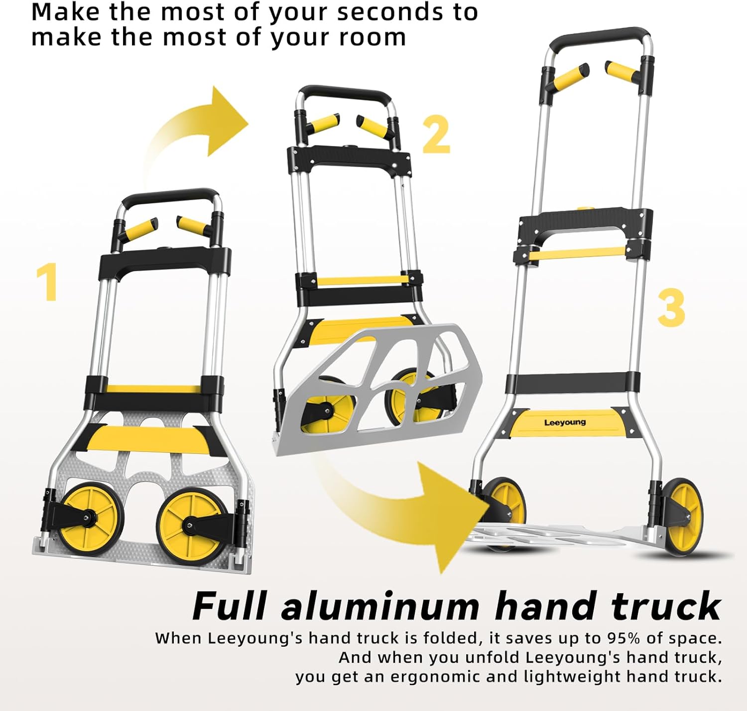 Leeyoung Folding Hand Truck and Dolly,309 lb Capacity Aluminum Portable Cart with Telescoping Handle and PP+EVA Wheels