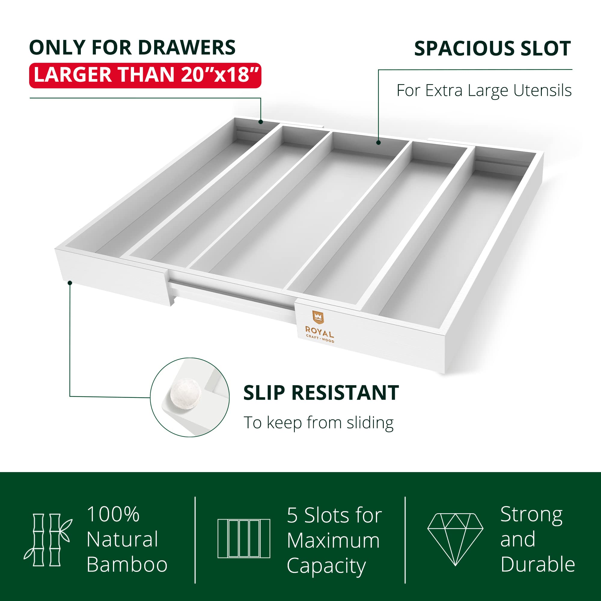 ROYAL CRAFT WOOD Luxury Bamboo Kitchen Drawer Organizer - Silverware Organizer, Utensil Holder & Cutlery Tray Drawer Dividers for Flatware (9 Slot, Natural)