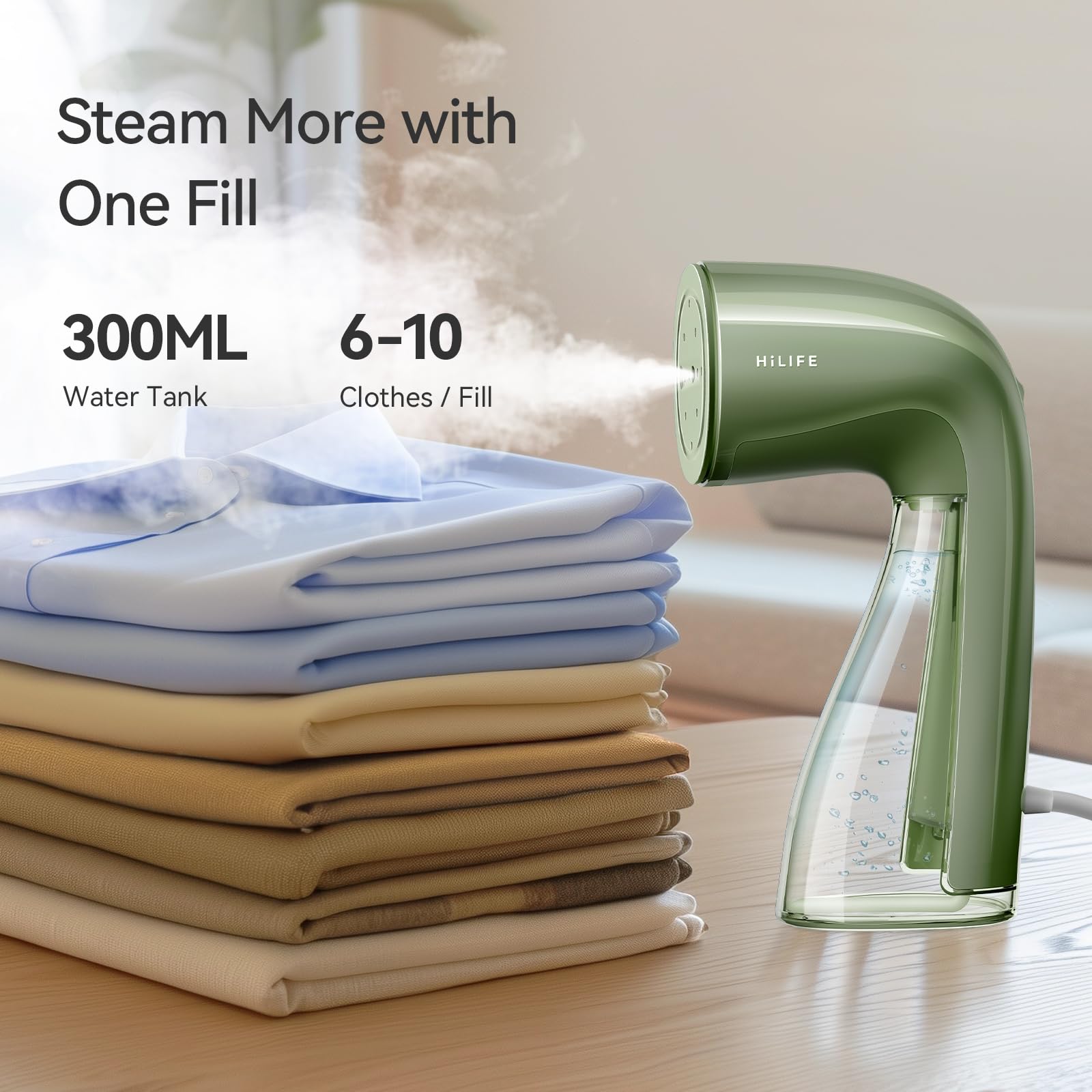 HiLIFE Steamer for Clothes, Portable Handheld Clothing Steamer, 240ml Big Capacity, 700W, Strong Power, Fabric Quick Wrinkle Remover with Brush for Home, Office, Travel (ONLY 120V) -Blue