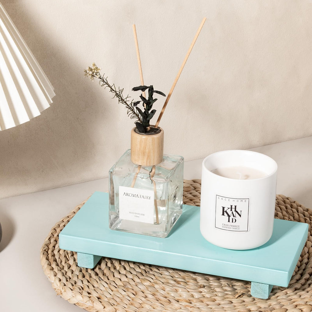 zoocatia Small Wood Tray Pedestal Stand Farmhouse Bathroom Decor Decorative Wooden Riser Kitchen Soap Dish Holder for Vanity, Counter, Sink, 9" x 5.9" - Black