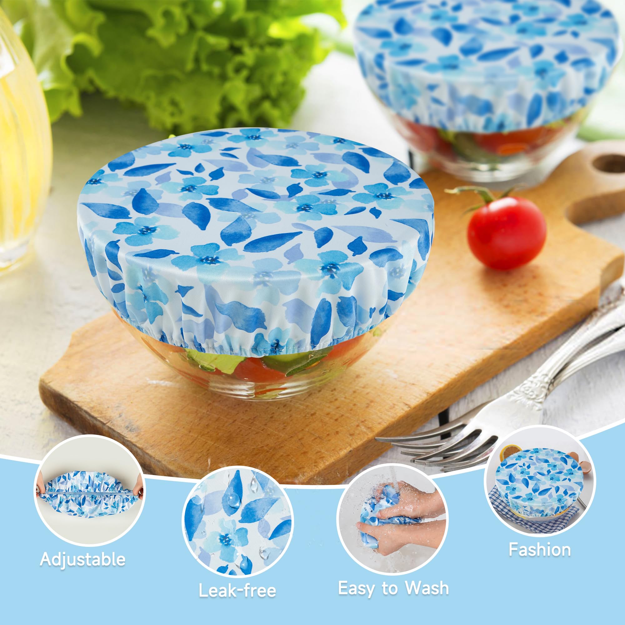 wegreeco Elastic Reusable Bowl Covers for Bread Proofing, Fabric Cloth Sourdough Bowl Covers for Proofing - Set of 3, Grey Leaf