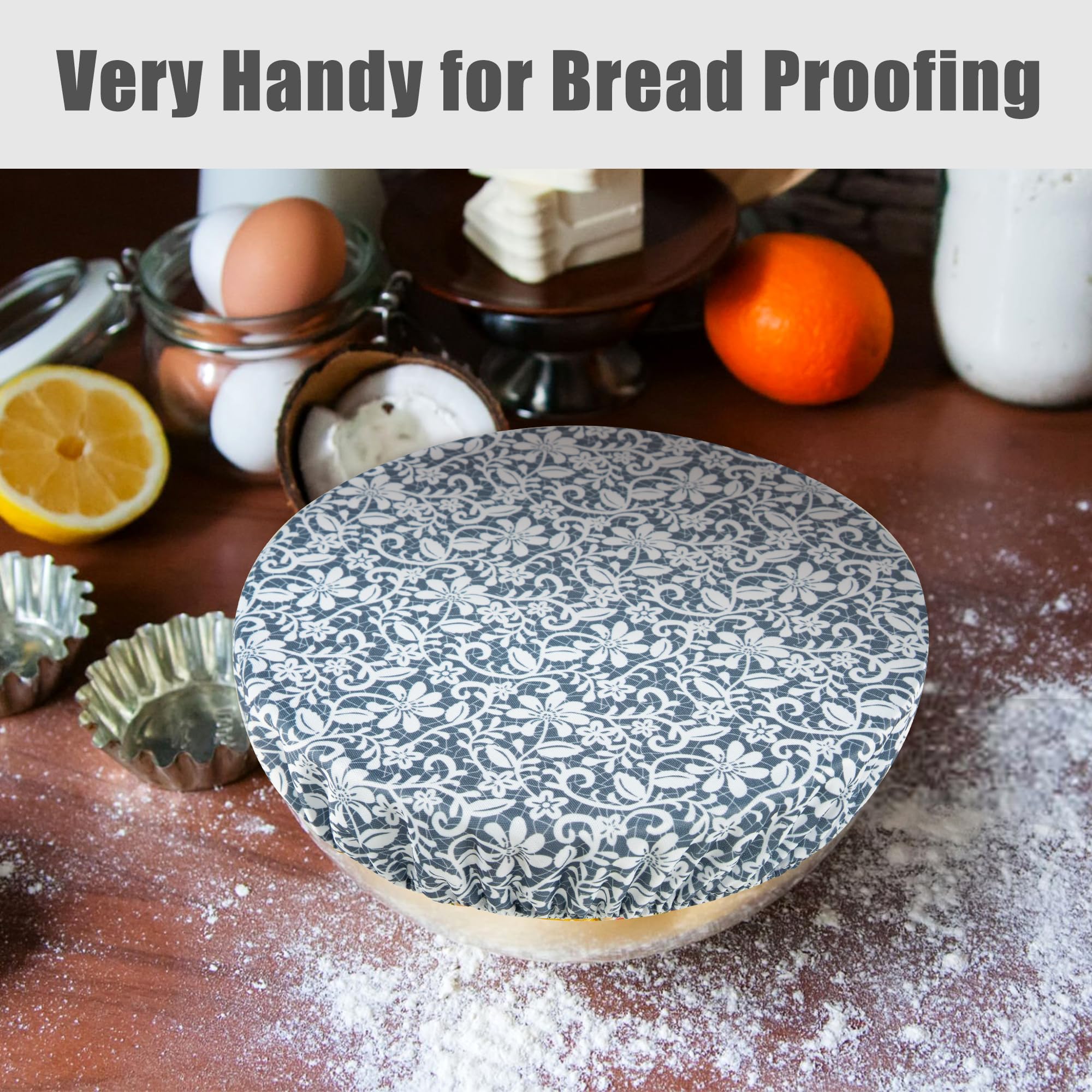 wegreeco Elastic Reusable Bowl Covers for Bread Proofing, Fabric Cloth Sourdough Bowl Covers for Proofing - Set of 3, Grey Leaf