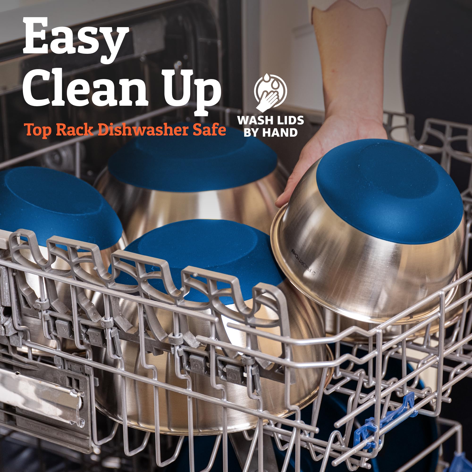 Priority Chef Premium Mixing Bowls With Lids Set, Airtight Lids, Thicker Stainless Steel, Non-Slip Base, 5 Nesting Steel Bowls for Kitchen, Large Prep Metal Bowl Set 1.5/2/3/4/5 Qt, Black