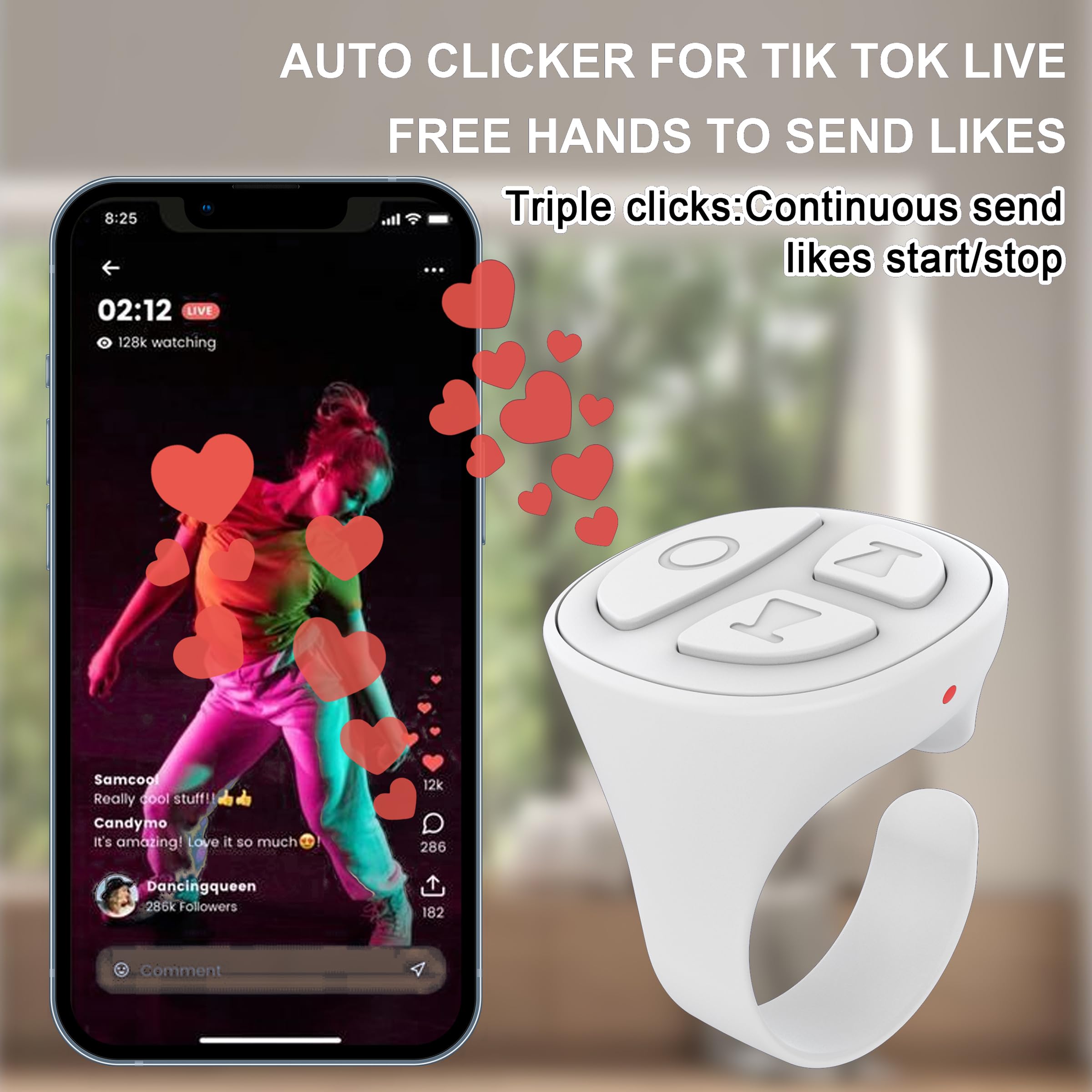 Tiktok Scrolling Ring for iPhone, Bluetooth Camera Remote Control, Remote Control for TIK Tok Scrolling Ring for iPhone, Android (Black)