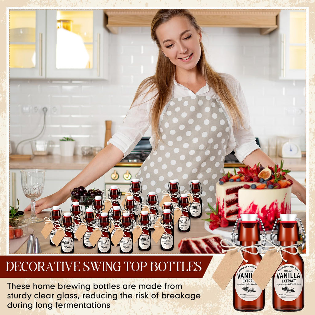 Vesici 8 Sets Swing Top Glass Bottles Set Amber Homemade Vanilla Extract Bottles Vanilla Extract Jars for Christmas DIY Crafts (4 oz)