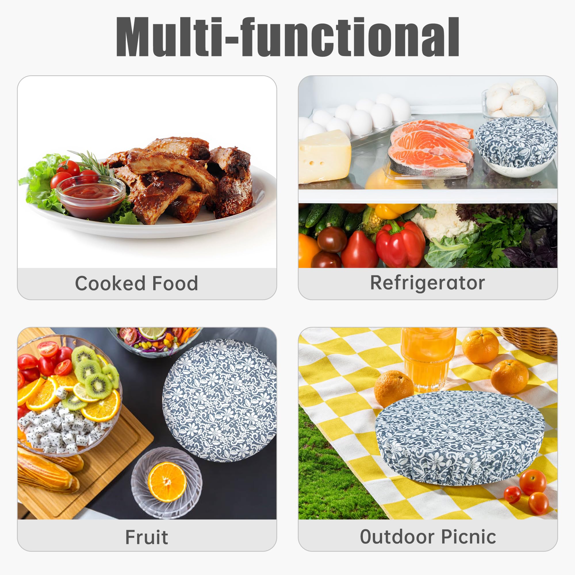 wegreeco Elastic Reusable Bowl Covers for Bread Proofing, Fabric Cloth Sourdough Bowl Covers for Proofing - Set of 3, Grey Leaf