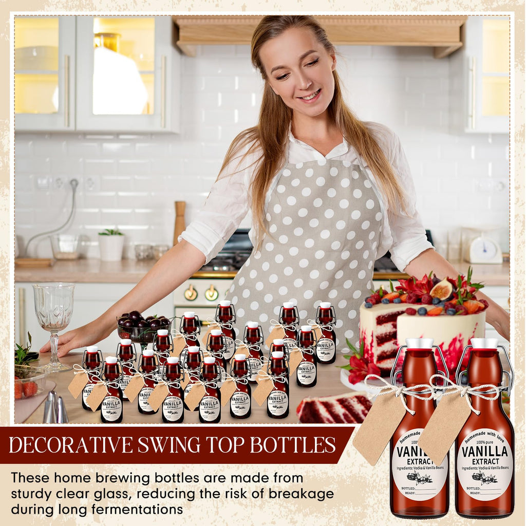 Vesici 8 Sets Swing Top Glass Bottles Set Amber Homemade Vanilla Extract Bottles Vanilla Extract Jars for Christmas DIY Crafts (4 oz)