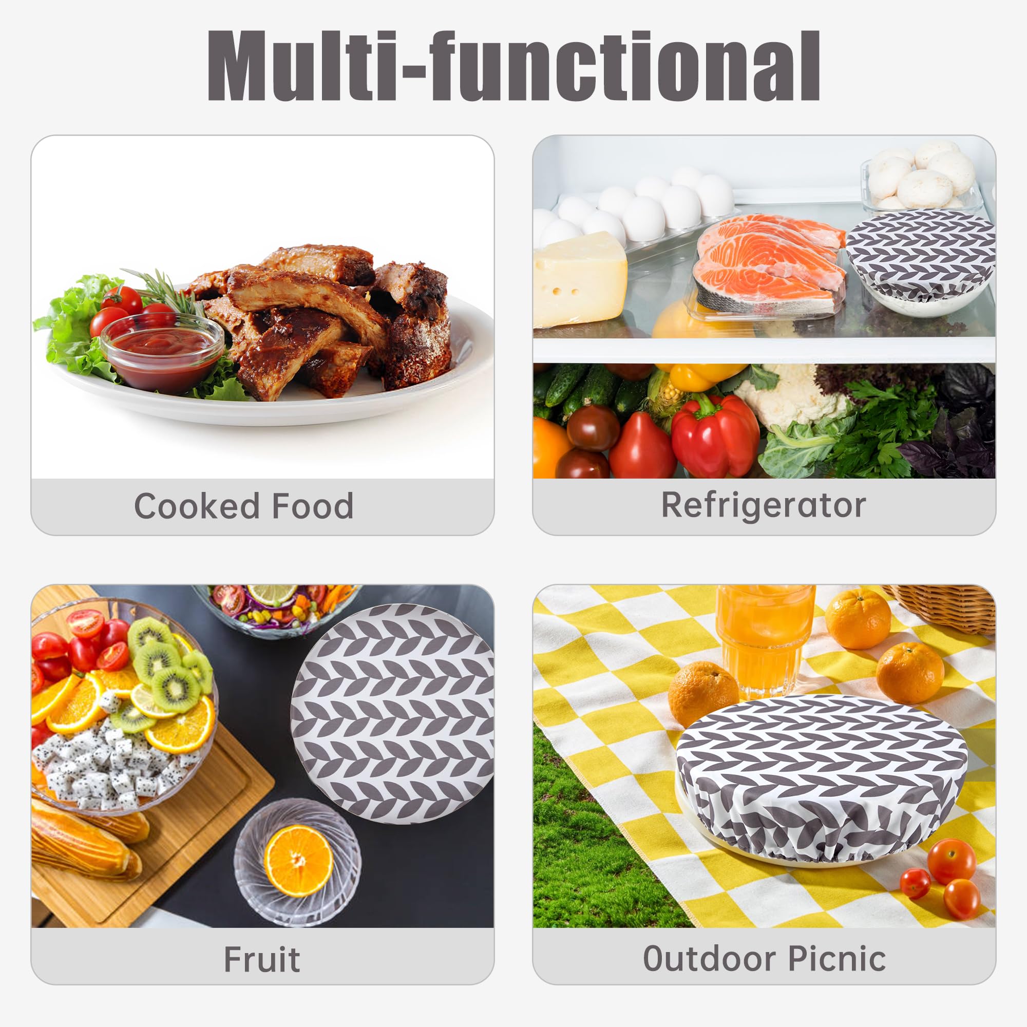 wegreeco Elastic Reusable Bowl Covers for Bread Proofing, Fabric Cloth Sourdough Bowl Covers for Proofing - Set of 3, Grey Leaf