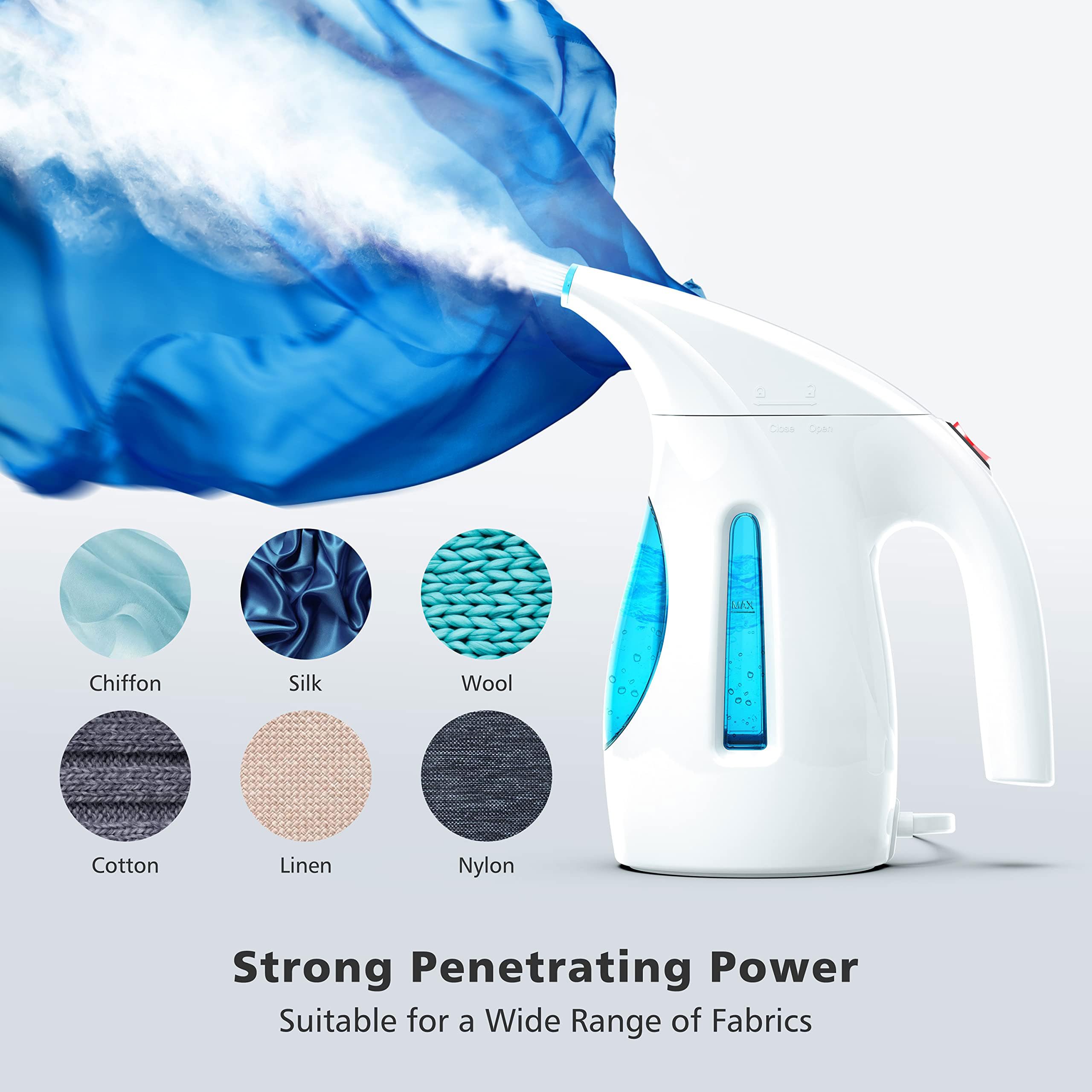 HiLIFE Steamer for Clothes, Portable Handheld Clothing Steamer, 240ml Big Capacity, 700W, Strong Power, Fabric Quick Wrinkle Remover with Brush for Home, Office, Travel (ONLY 120V) -Blue