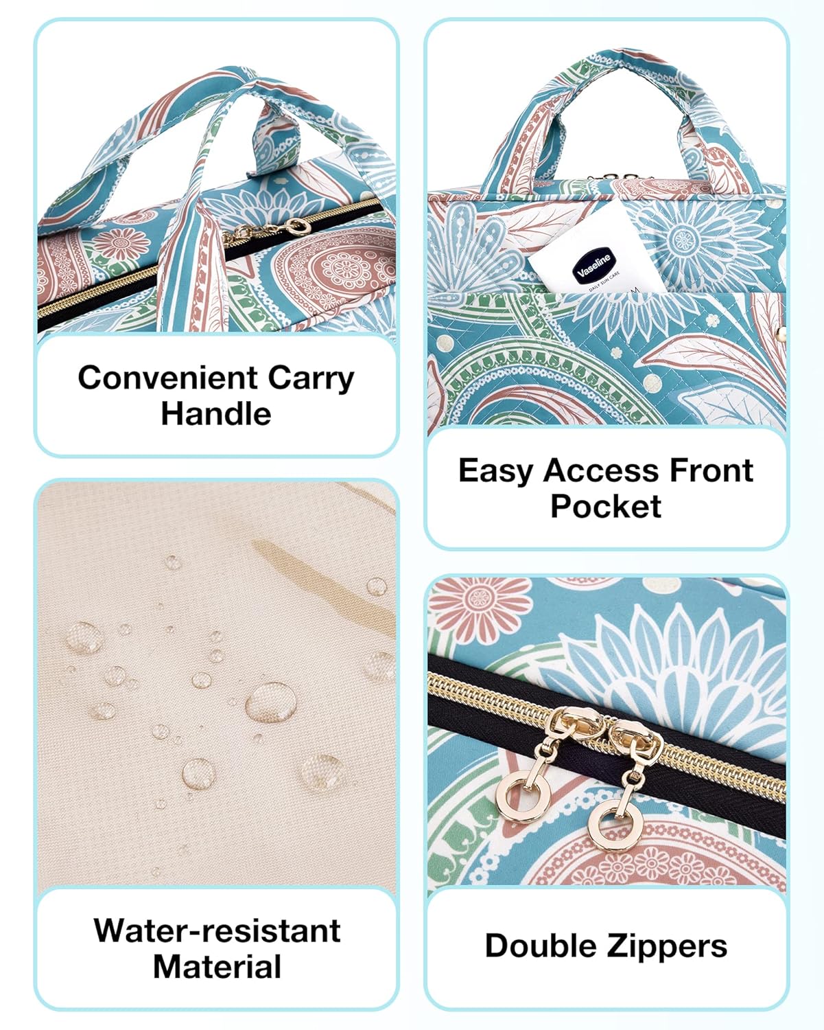 BAGSMART Large Toiletry Bag Travel Bag with Hanging Hook, Water-resistant Makeup Cosmetic Bag Travel Organizer for Accessories, Shampoo, Full Sized Container, Toiletries