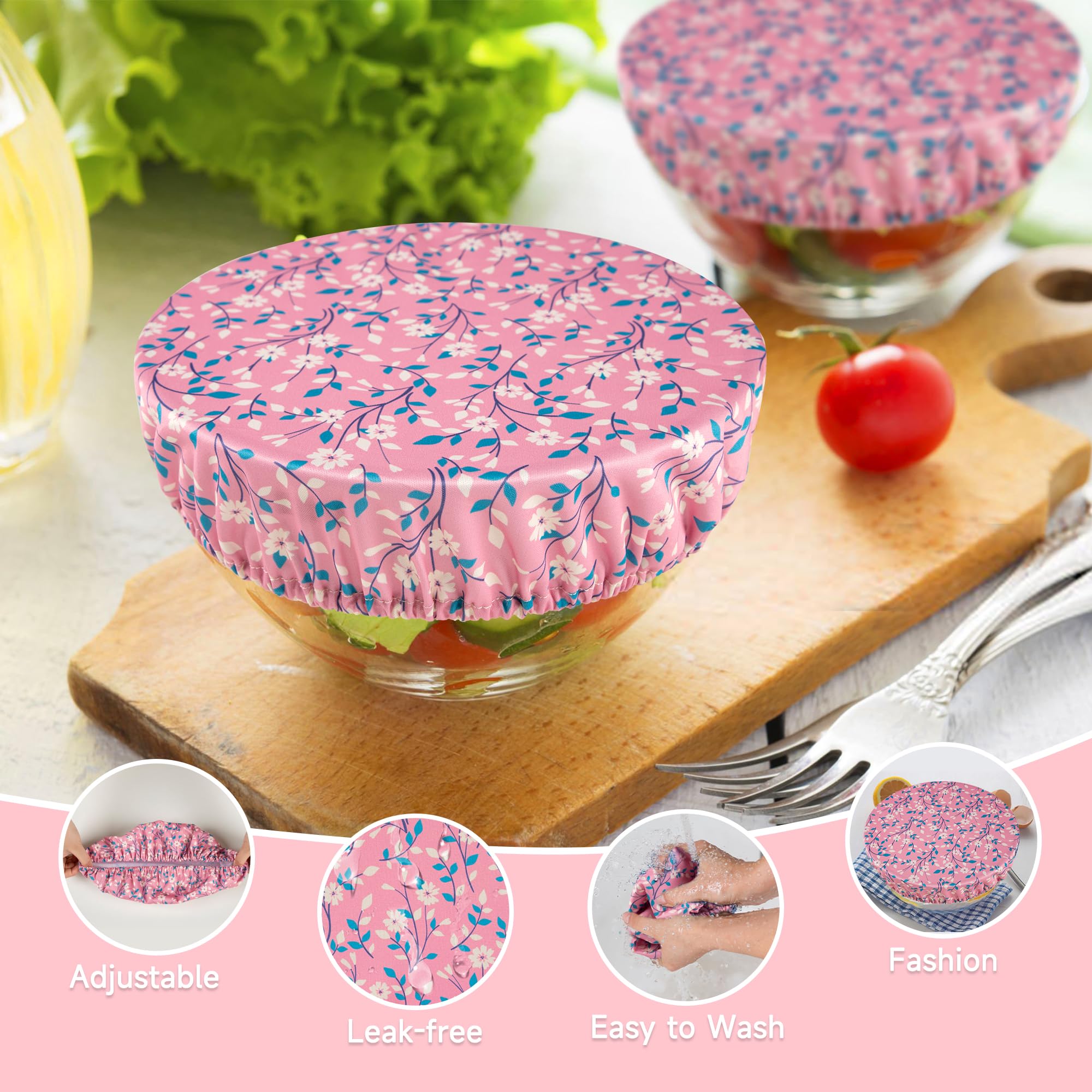 wegreeco Elastic Reusable Bowl Covers for Bread Proofing, Fabric Cloth Sourdough Bowl Covers for Proofing - Set of 3, Grey Leaf