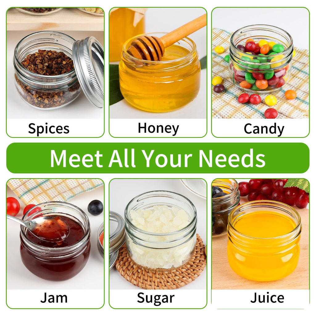 24 Pack 4 oz Mason Jars with Regular Lids and Bands, Small Canning Jars, Mini Glass Jars for Honey Jelly Jam Crafts