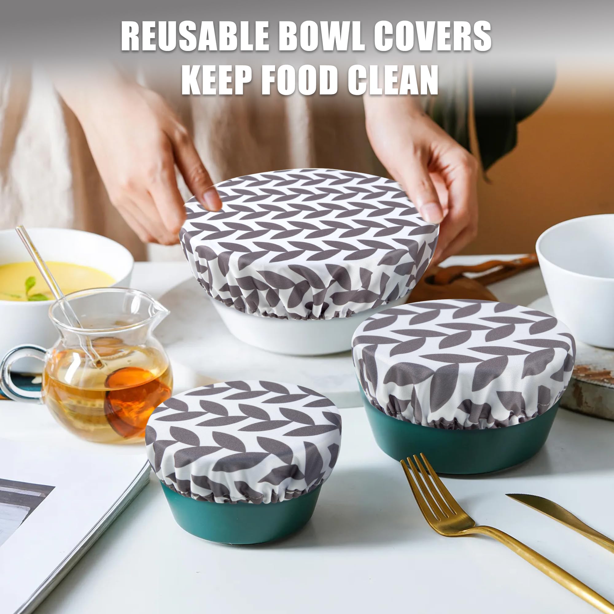 wegreeco Elastic Reusable Bowl Covers for Bread Proofing, Fabric Cloth Sourdough Bowl Covers for Proofing - Set of 3, Grey Leaf