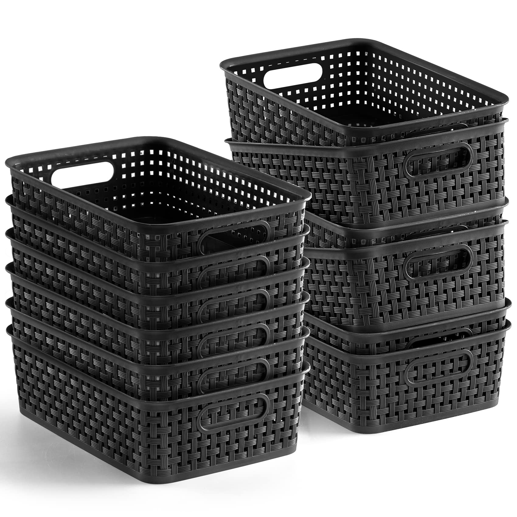 [ 12 Pack ] Plastic Storage Baskets - Small Pantry Organization and Storage Bins - Household Organizers for Laundry Room, Bathrooms, Bedrooms, Kitchens, Cabinets, Countertops, Under Sink or On Shelve