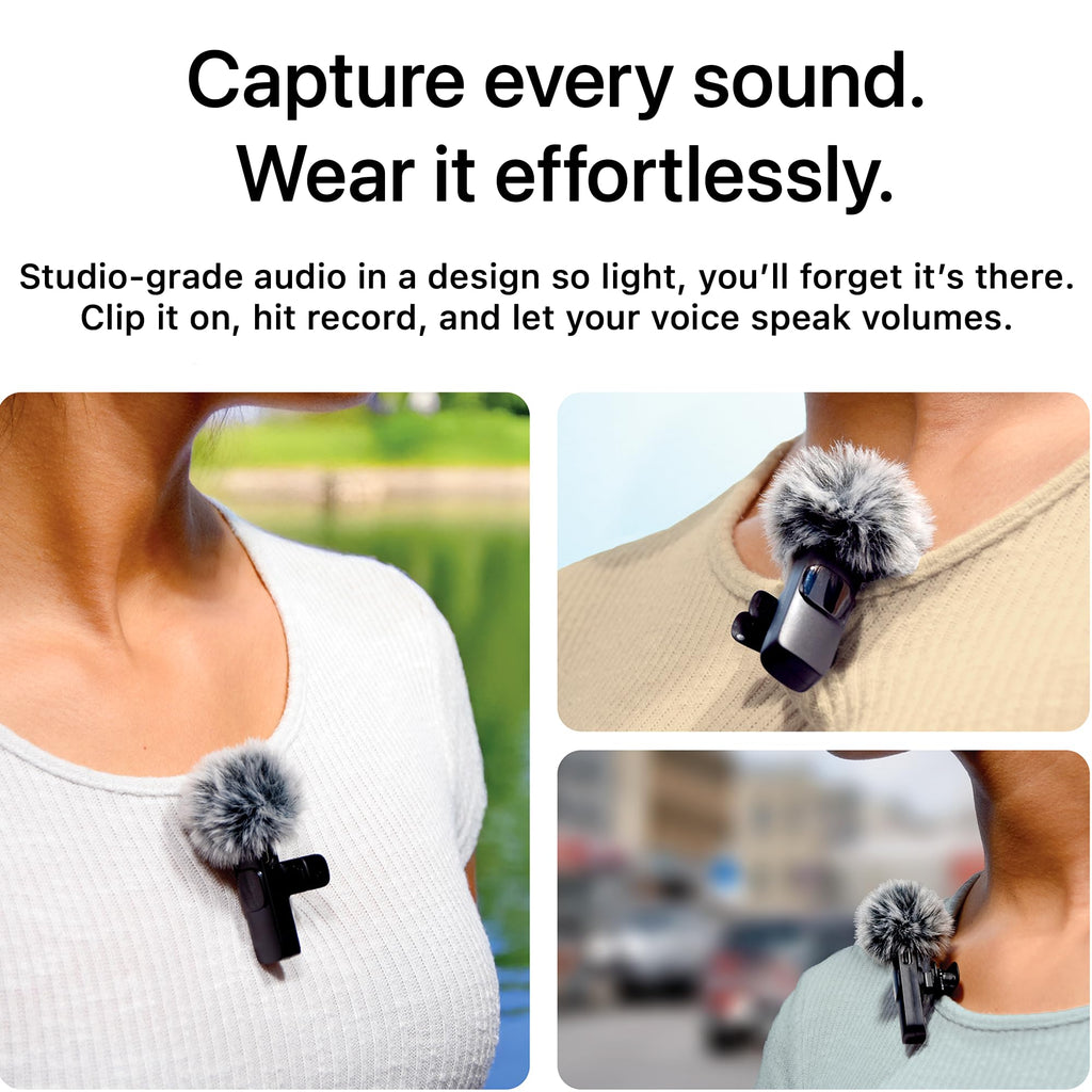Mini Mic Pro (Latest Model) - Wireless Mini Microphone for iPhone, iPad, Android - 2 Pack Lavalier Microphone for Video Recording - iPhone Mic Crystal Clear Recording with USB-C for Content Creators