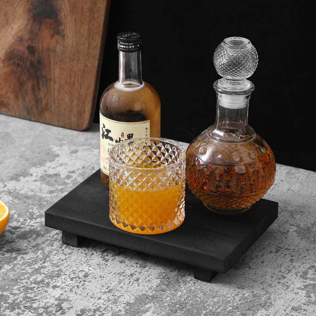 zoocatia Small Wood Tray Pedestal Stand Farmhouse Bathroom Decor Decorative Wooden Riser Kitchen Soap Dish Holder for Vanity, Counter, Sink, 9" x 5.9" - Black