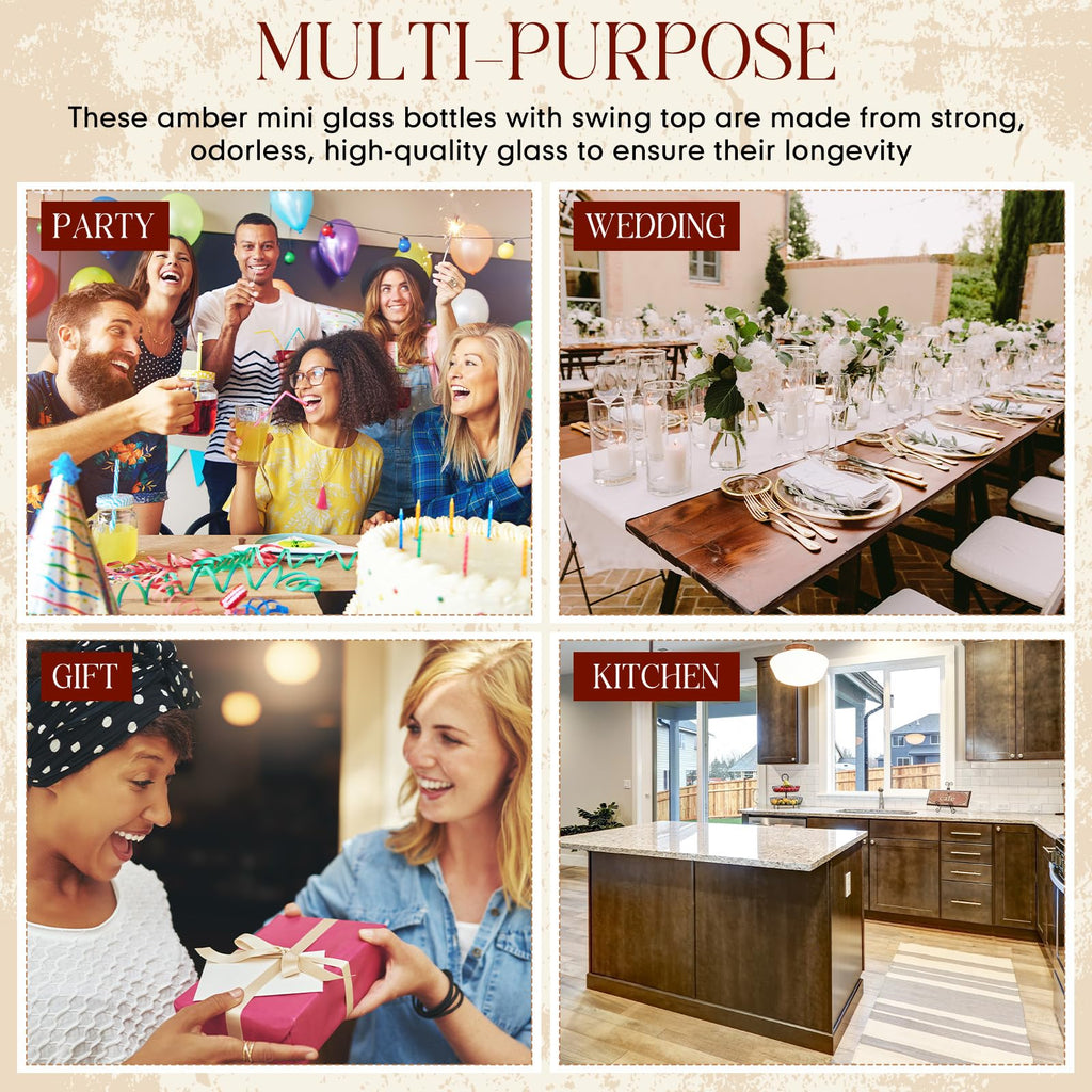 Vesici 8 Sets Swing Top Glass Bottles Set Amber Homemade Vanilla Extract Bottles Vanilla Extract Jars for Christmas DIY Crafts (4 oz)