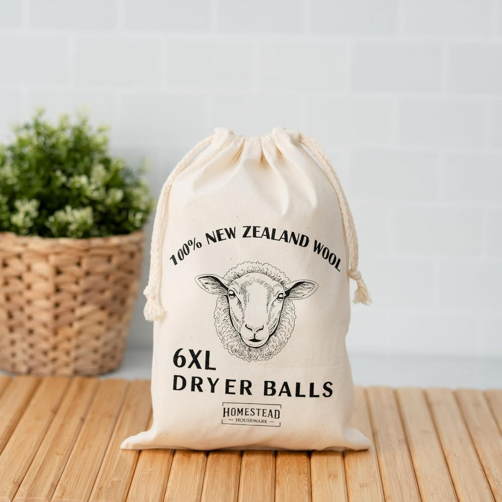 XL Wool Dryer Balls 6-Pack – 100% New Zealand Wool, Natural Fabric Softener & Static Reducer, Reusable Laundry Balls for Pet Hair, Eco-Friendly Dryer Sheets Alternative