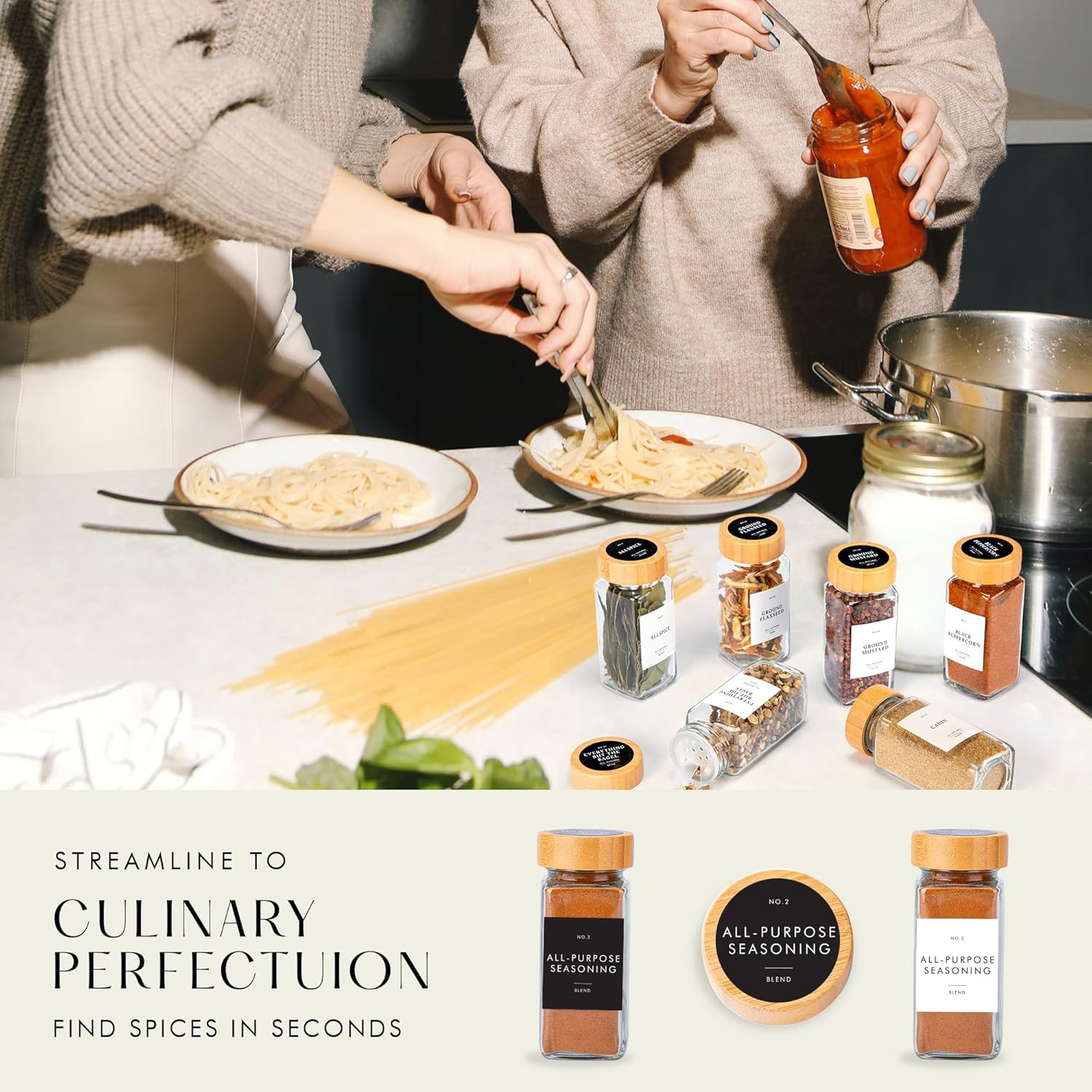 Glass Spice Jars with Label with Bamboo Lids Minimalist 36 Pack Set, 4oz Clear Empty Bottles Seasoning Organizer Jars with Shaker Lids, Small Square Airtight Spice Seasoning Containers Herb Storage