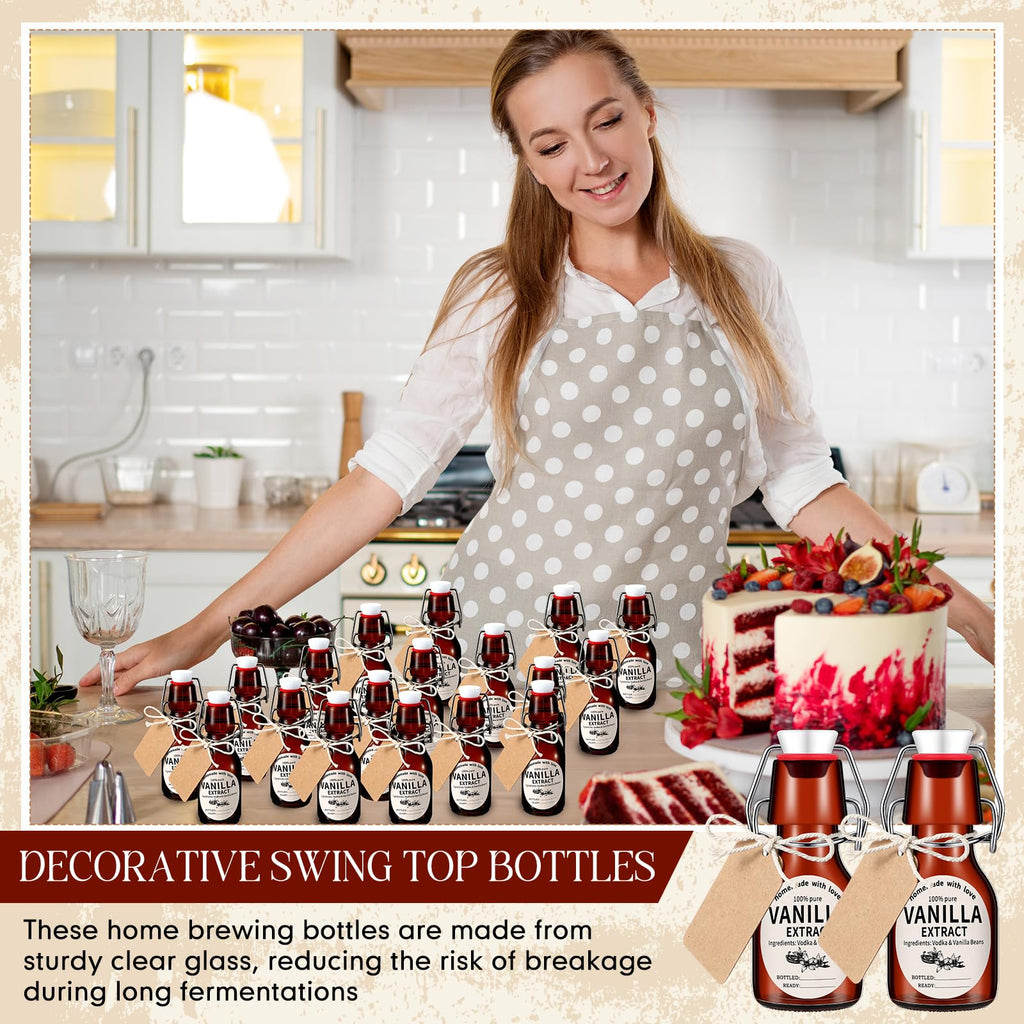 Vesici 8 Sets Swing Top Glass Bottles Set Amber Homemade Vanilla Extract Bottles Vanilla Extract Jars for Christmas DIY Crafts (4 oz)