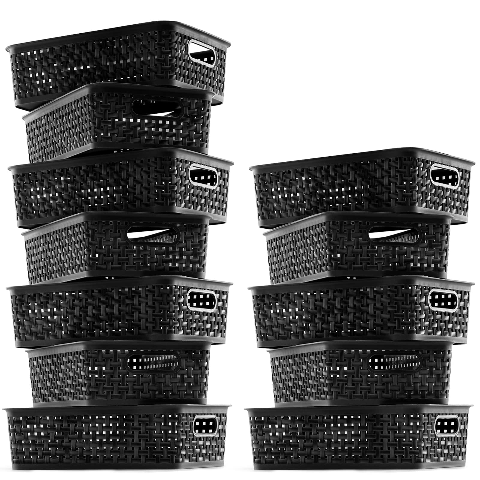 [ 12 Pack ] Plastic Storage Baskets - Small Pantry Organization and Storage Bins - Household Organizers for Laundry Room, Bathrooms, Bedrooms, Kitchens, Cabinets, Countertops, Under Sink or On Shelve