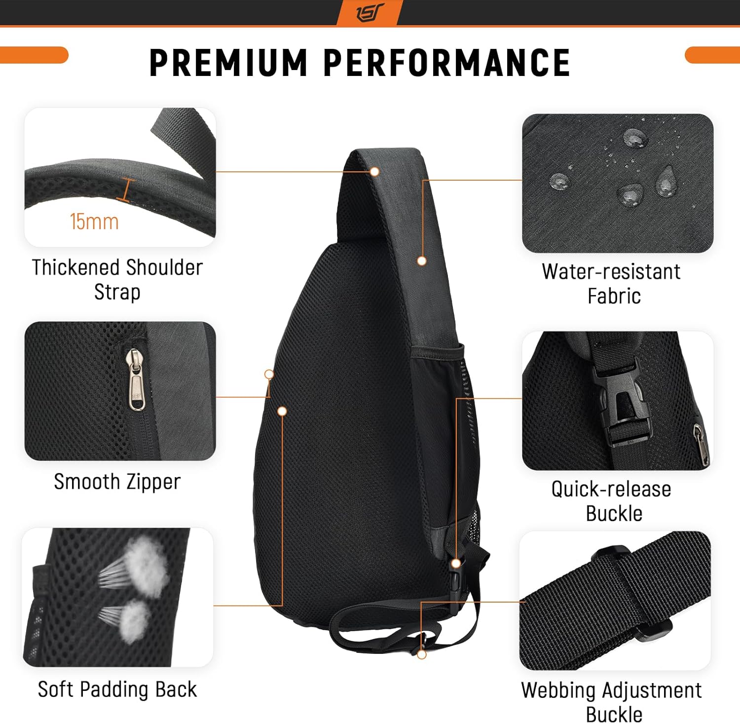 SKYSPER Sling Bag RFID Crossbody Sling Backpack Cross Body Shoulder Travel Bag Hiking Daypack for Women Men(Black)