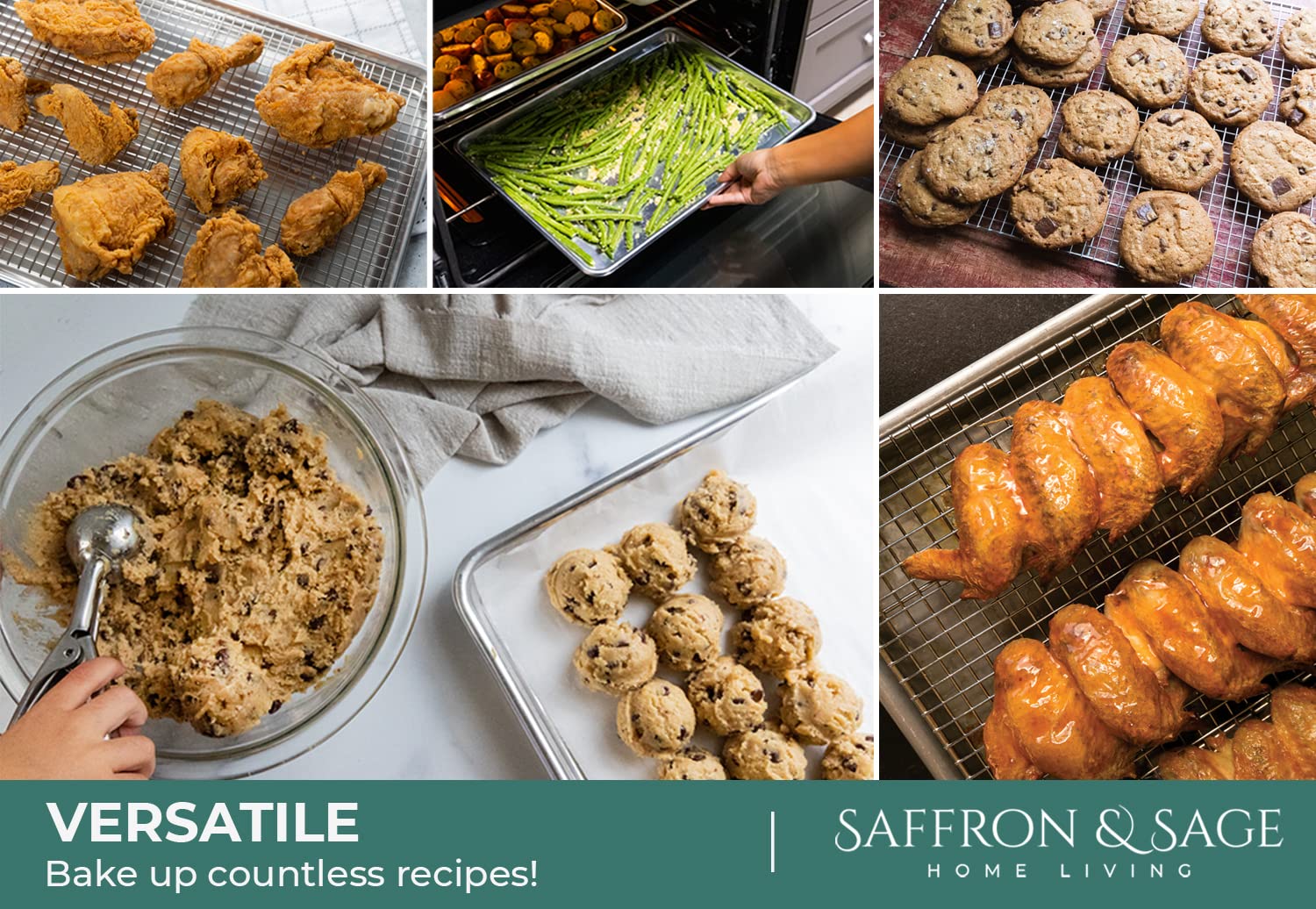 Commercial Quality Cookie Sheet Pan - 2 Pack Aluminum Half Sheet Baking Pan by Saffron & Sage Home Living - This 18x13 Baking Sheet Set is Rust & Warp Resistant, Heavy Duty, of Thick Gauge