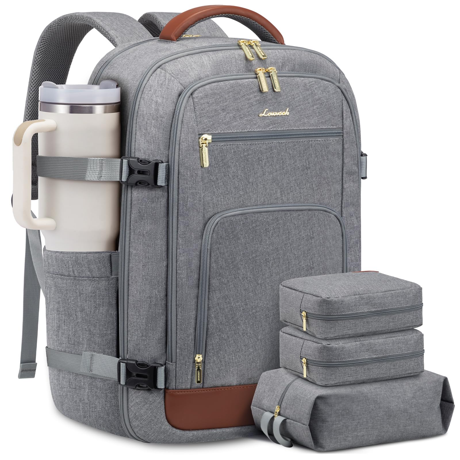 LOVEVOOK Carry On Travel Backpack For Women Men Flight Approved, 40L Personal Item Backpack for Airplanes, Business Weekender Overnight Daypack Fits 17 Inch Laptop, With 2 Packing Cubes, Black