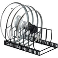 Toplife Pots and Pans Organizer Rack for Cabinet and Countertop, 10+ Pot Lids, Bakeware and Cookware Holder with 10 Adjustable Compartments - Black