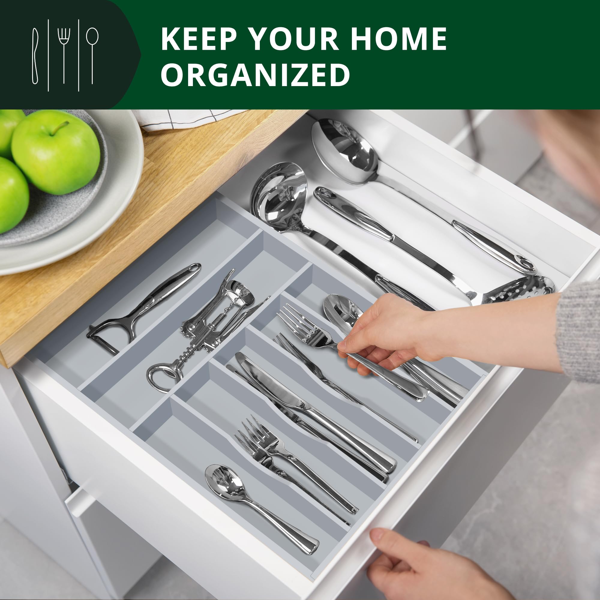 ROYAL CRAFT WOOD Luxury Bamboo Kitchen Drawer Organizer - Silverware Organizer, Utensil Holder & Cutlery Tray Drawer Dividers for Flatware (9 Slot, Natural)