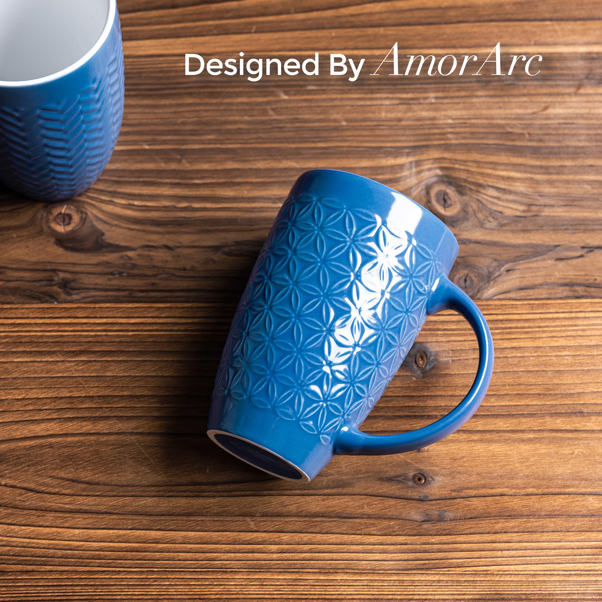 AmorArc Extra Large Coffee Mugs Set of 6, 20oz Ceramic Tall Coffee Mugs Set with Textured Geometric Patterns for Coffee/Tea/Beer/Hot Cocoa, Dishwasher & Microwave Safe,Beige