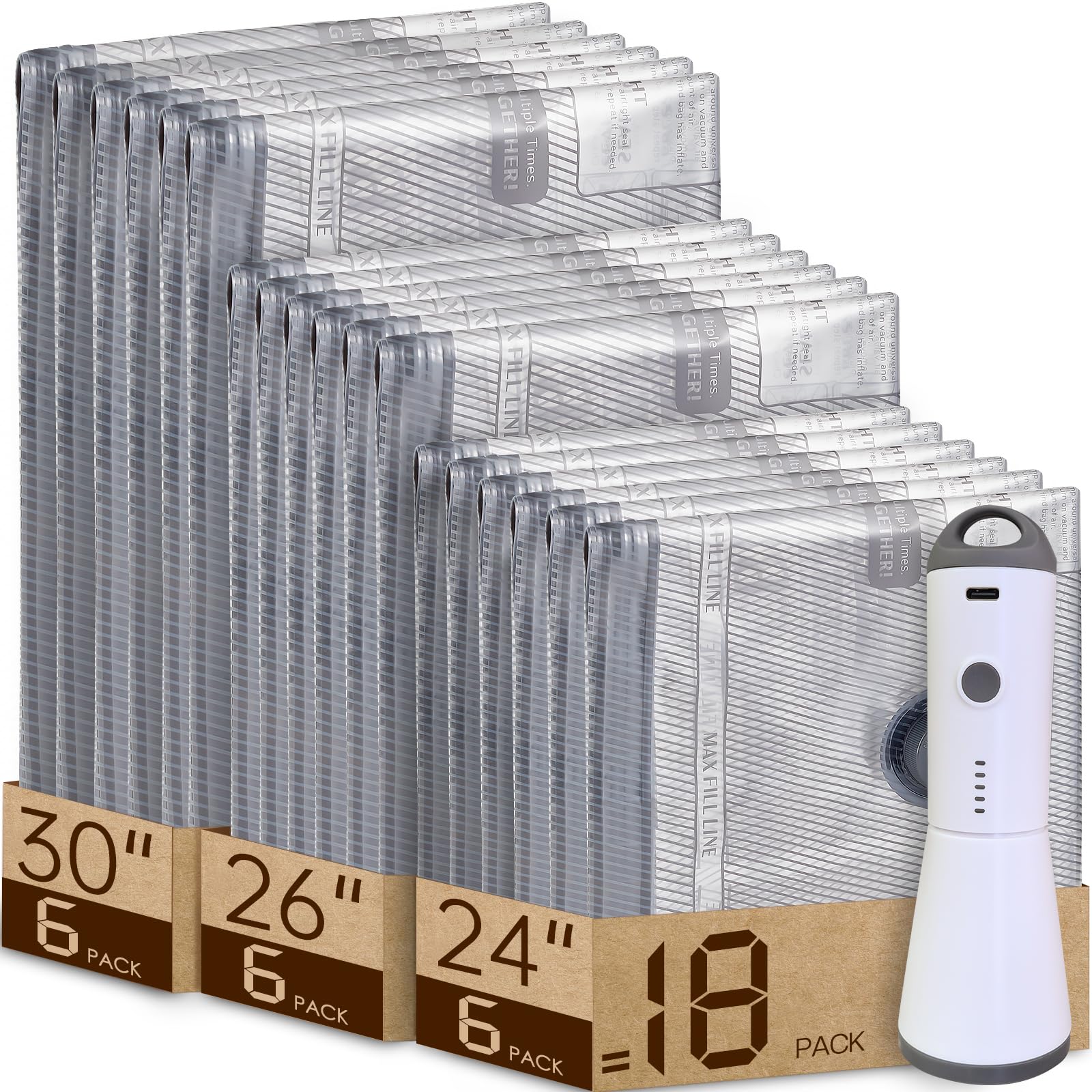 12 Pack Vacuum Bags for Travel with Rechargeable air Pump, Carry-on Size Vacuum Seal Bags for Luggage and Suitcase Compression, Space Saver for Clothes and Clothing Travel