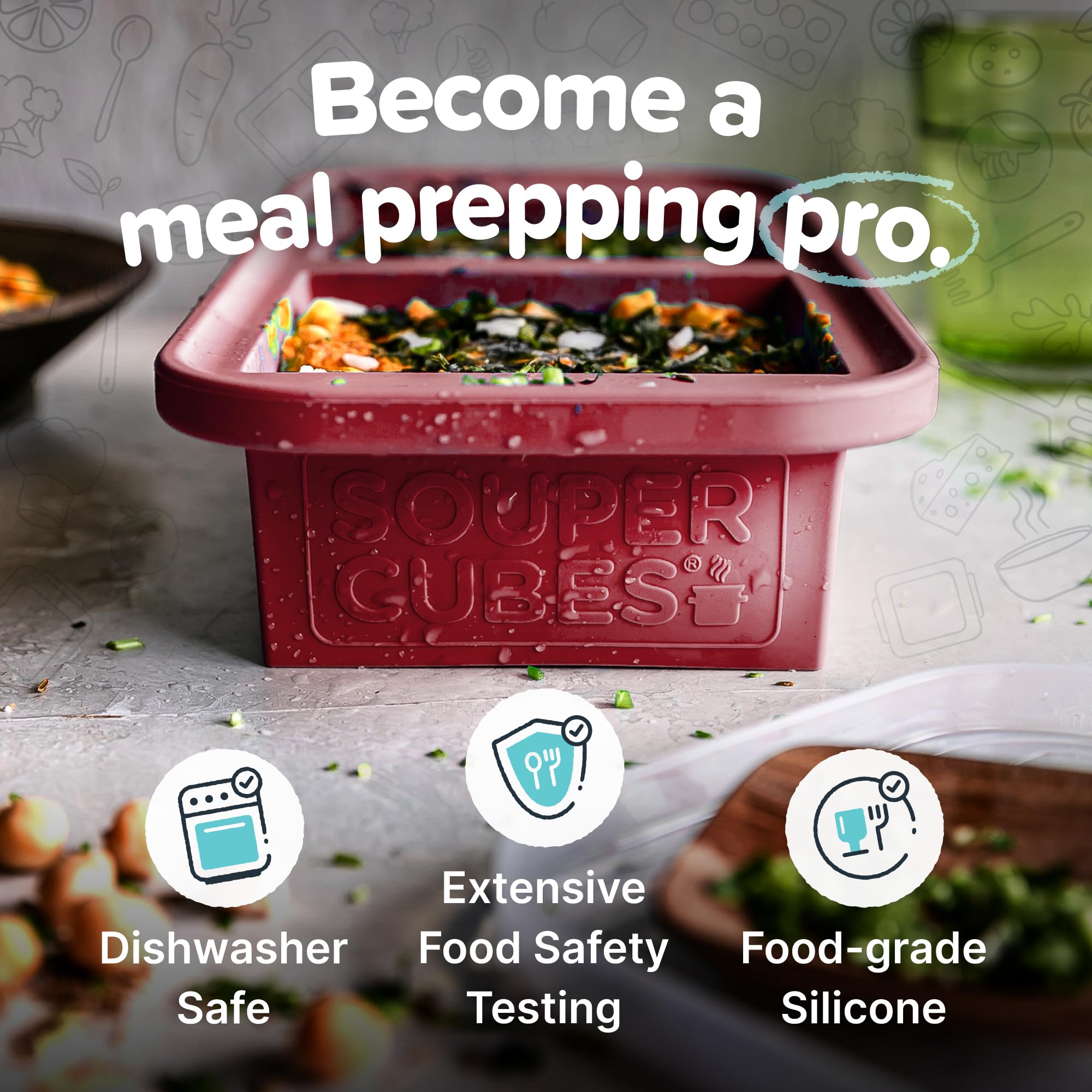 Souper Cubes 2 Cup Silicone Freezer Molds with Lids – Soup Cubes for Freezing Lasagna, Leftovers, Soups, Sauces, Casseroles, Meal Prep Meals and More – Aqua 2-Pack