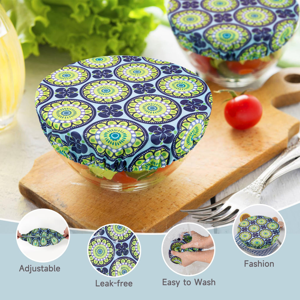 wegreeco Elastic Reusable Bowl Covers for Bread Proofing, Fabric Cloth Sourdough Bowl Covers for Proofing - Set of 3, Grey Leaf