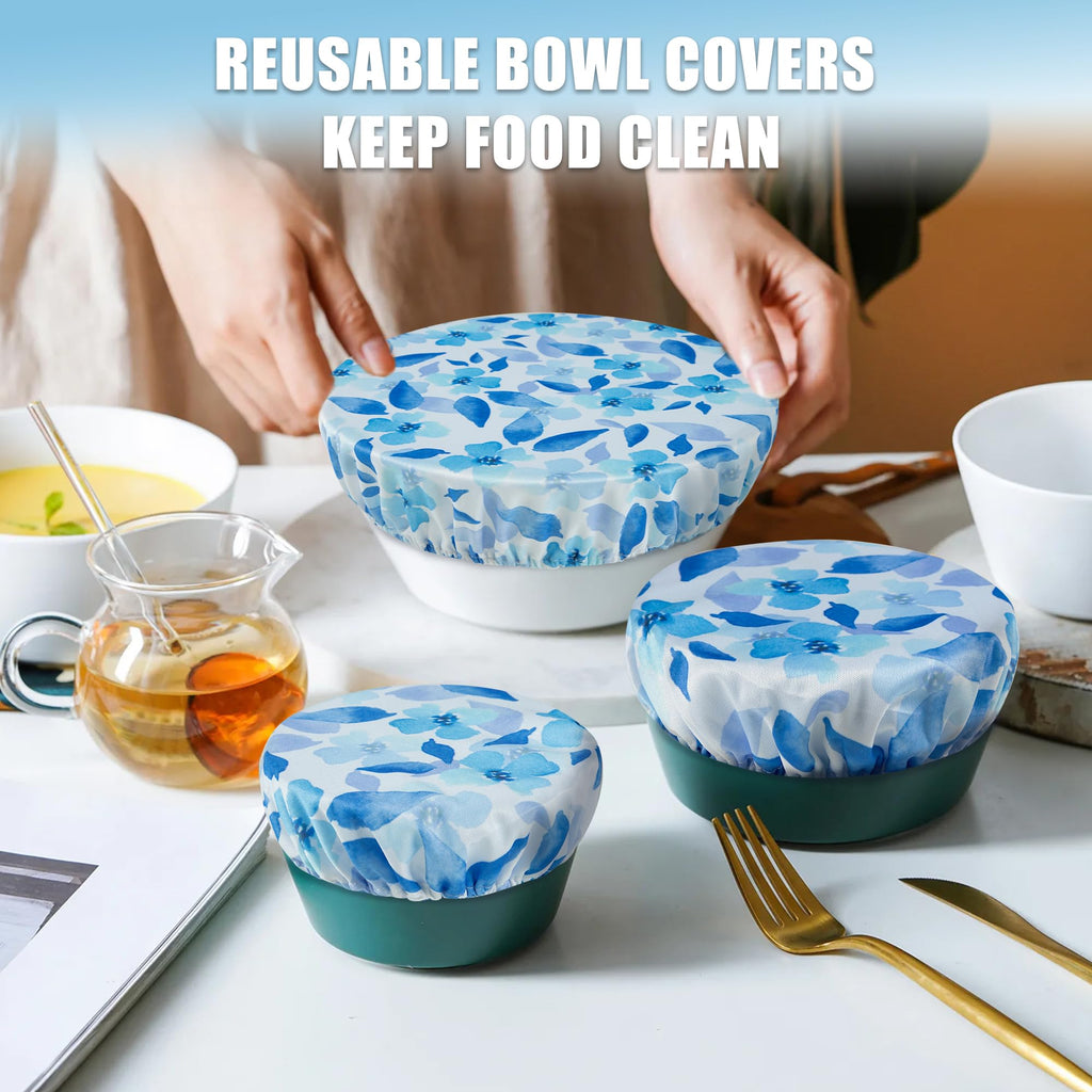 wegreeco Elastic Reusable Bowl Covers for Bread Proofing, Fabric Cloth Sourdough Bowl Covers for Proofing - Set of 3, Grey Leaf