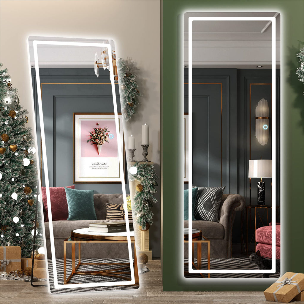 Hasipu Full Length Mirror with Lights, 79" x 36" LED Lighted Floor Standing, Full Body Dressing Hanging Mounted Mirror, Tempered Glass, Square Black