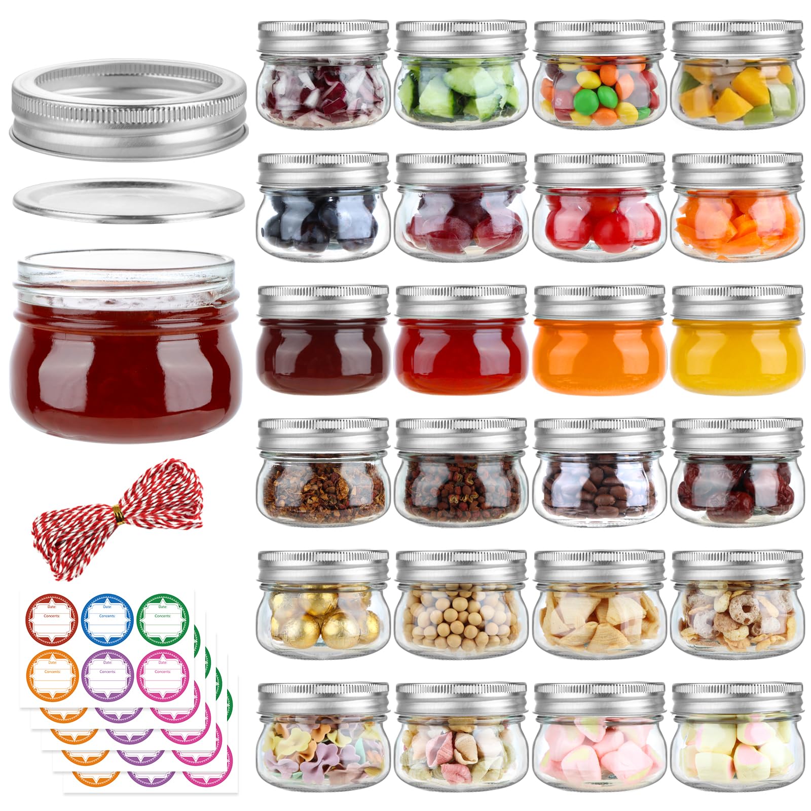 24 Pack 4 oz Mason Jars with Regular Lids and Bands, Small Canning Jars, Mini Glass Jars for Honey Jelly Jam Crafts