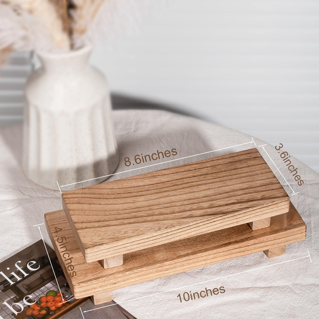 zoocatia Small Wood Tray Pedestal Stand Farmhouse Bathroom Decor Decorative Wooden Riser Kitchen Soap Dish Holder for Vanity, Counter, Sink, 9" x 5.9" - Black